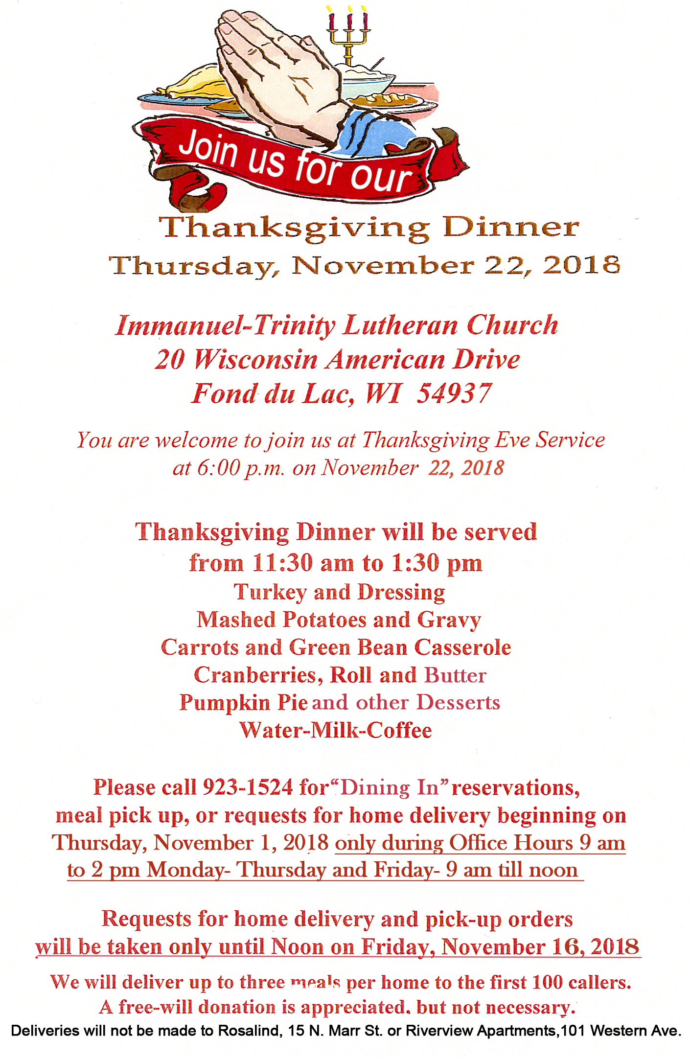 Thanksgiving Dinner Immanuel Trinity Lutheran Church